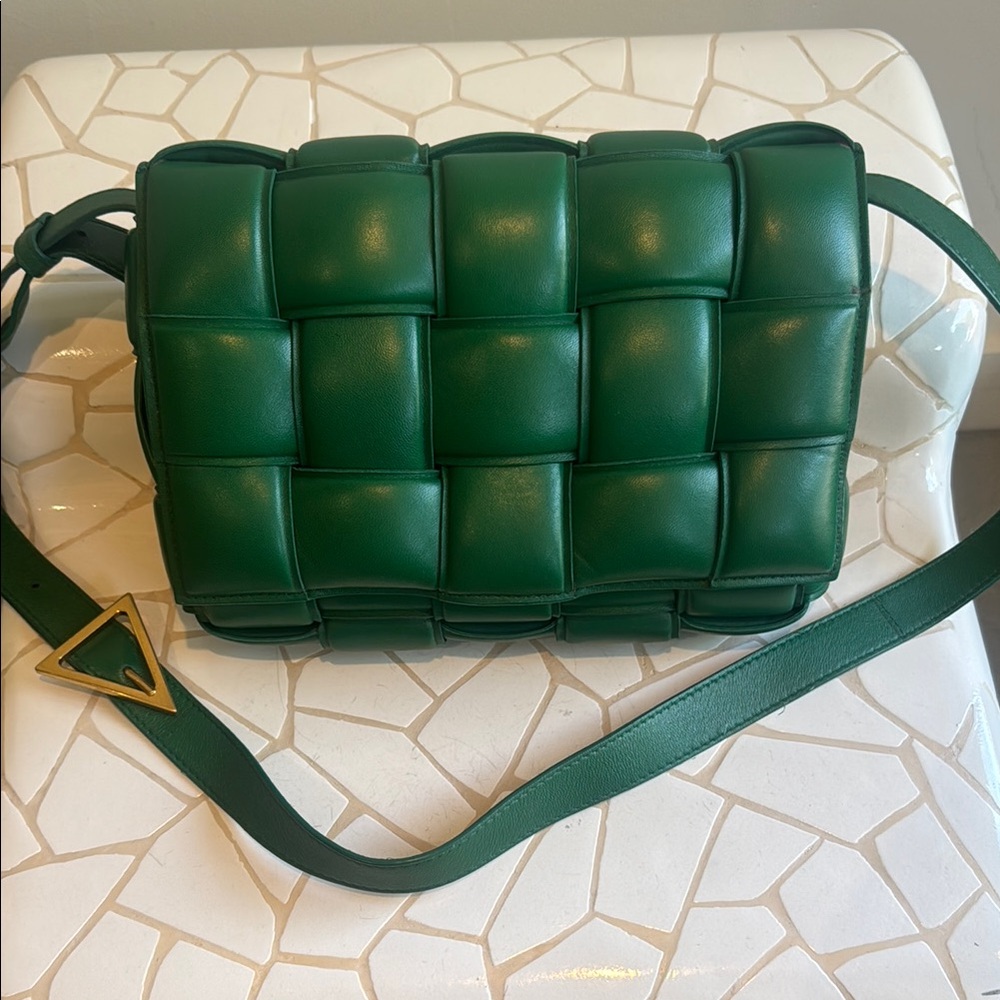 Bottega Veneta Green Woven padded cassette Leather Shoulder Bag